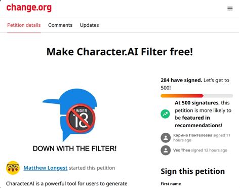 character ai nsfw petition|Petition Make Character . AI Filter free!